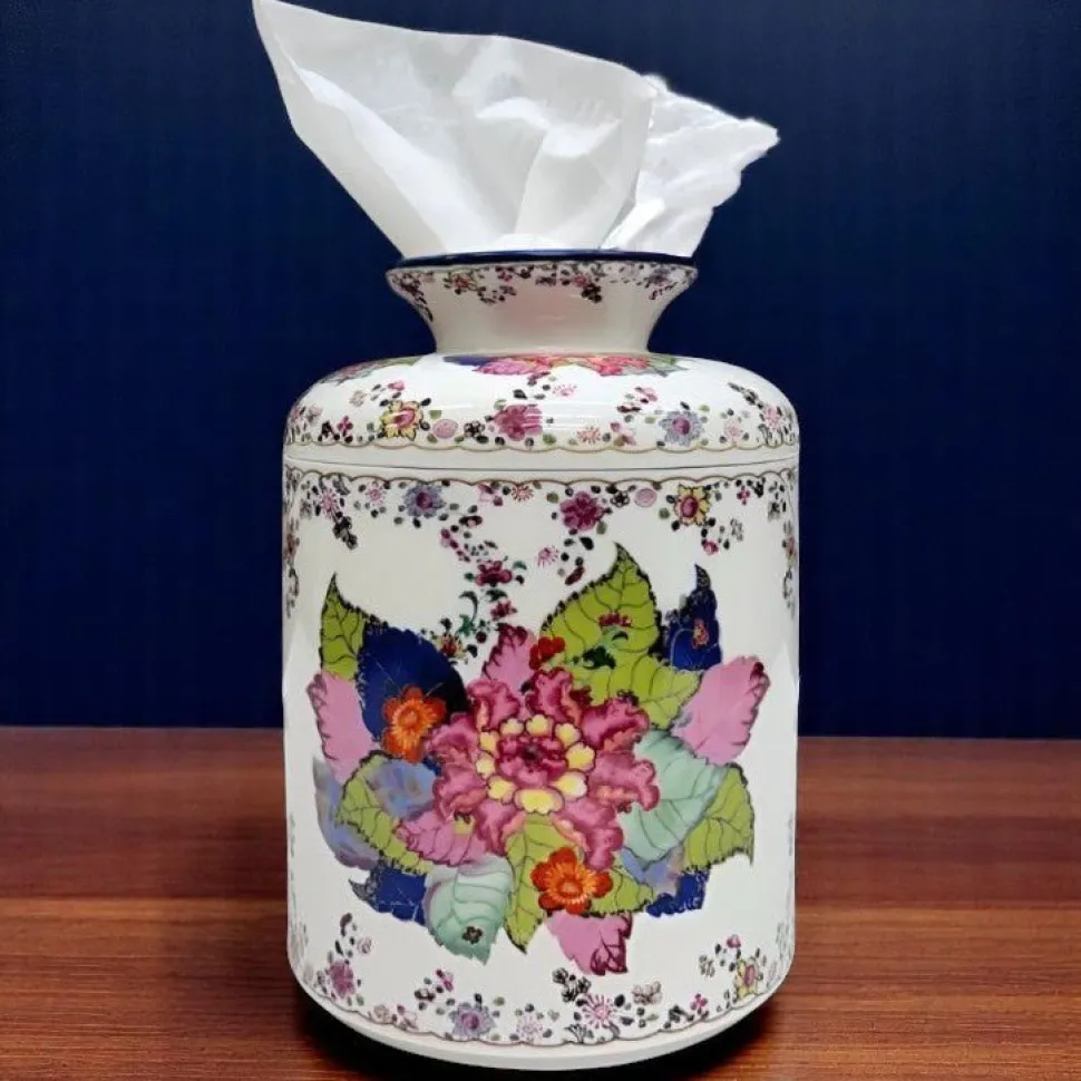 tobacco leaf tissue holder Pigeon and Poodle Hampton Box, Square The tobacco leather adds a dash of mens club composure and makes a space feel established regardless of age Porcelain Round Tobacco Leaf Tissue